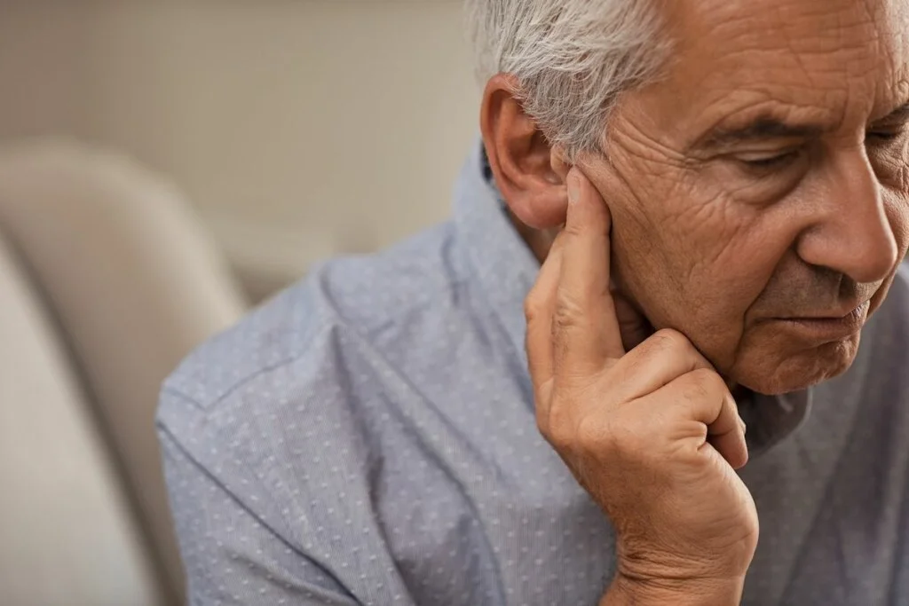 senior man with hearing problems