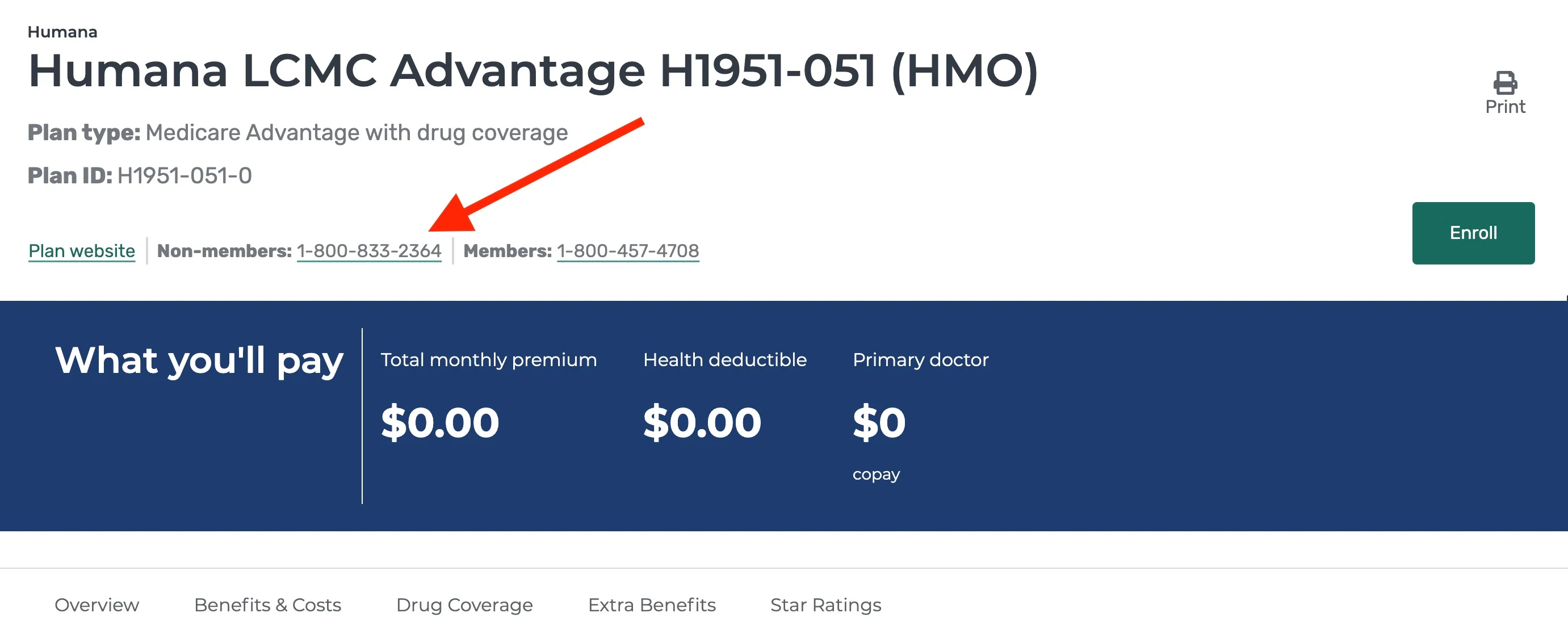 Medicare Advantage_Phone Number Screenshot