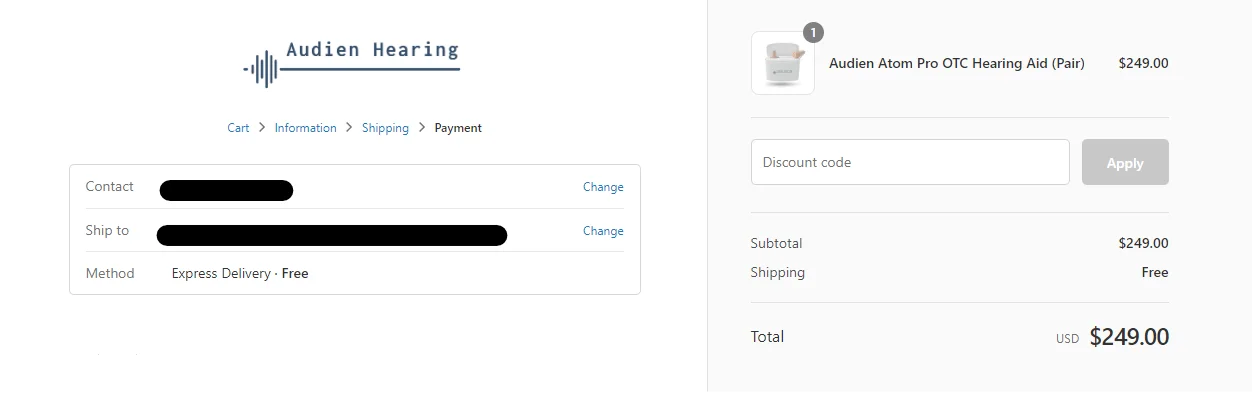 Shipping checkout snapshot
