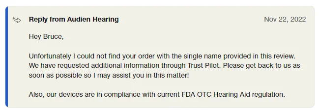TrustPilot Hearing aid OTC regulation audien