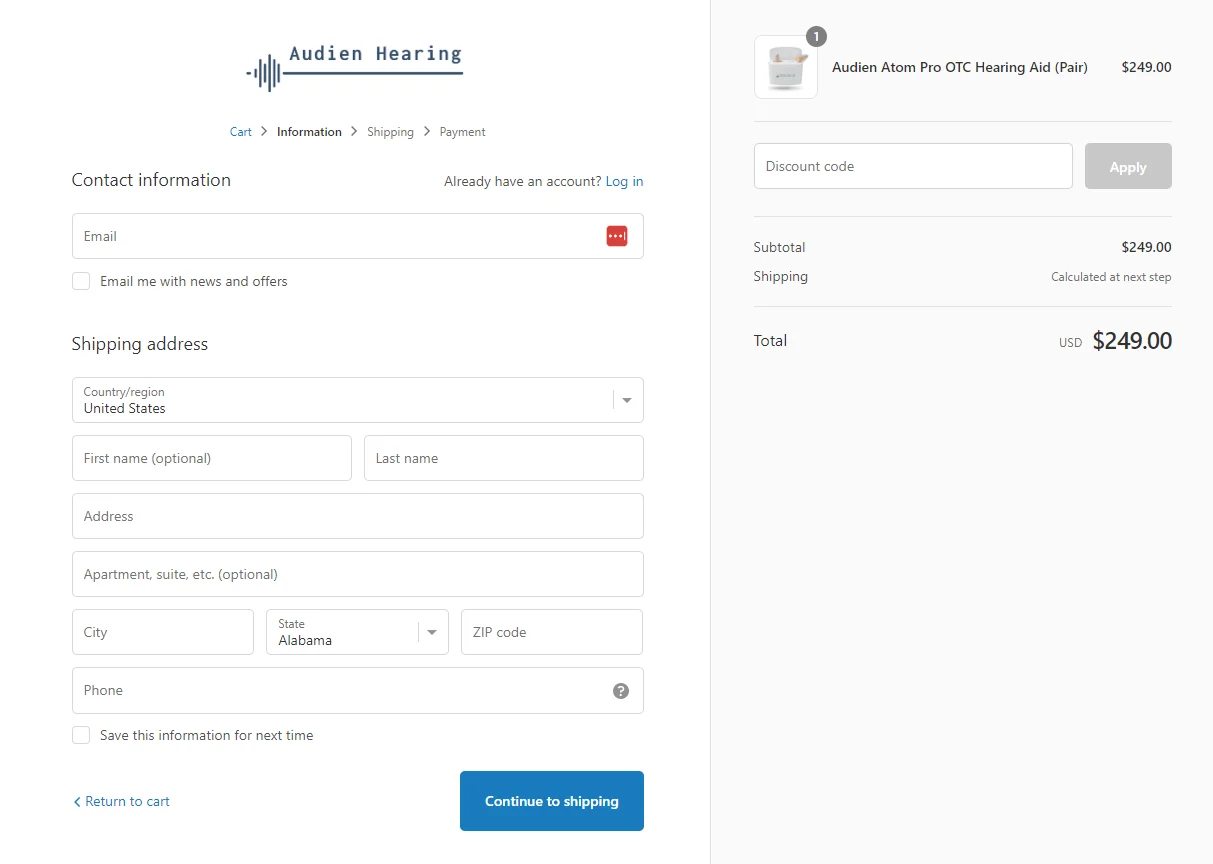 Checkout Page Snapshot